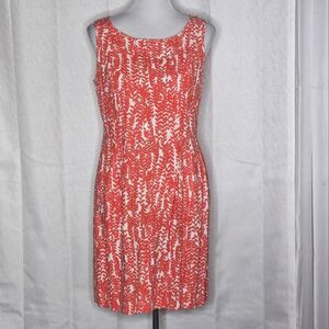 RM LL Coral Fern Print Linen Blend Pleated Waist Back Zip Sleeveless Dress